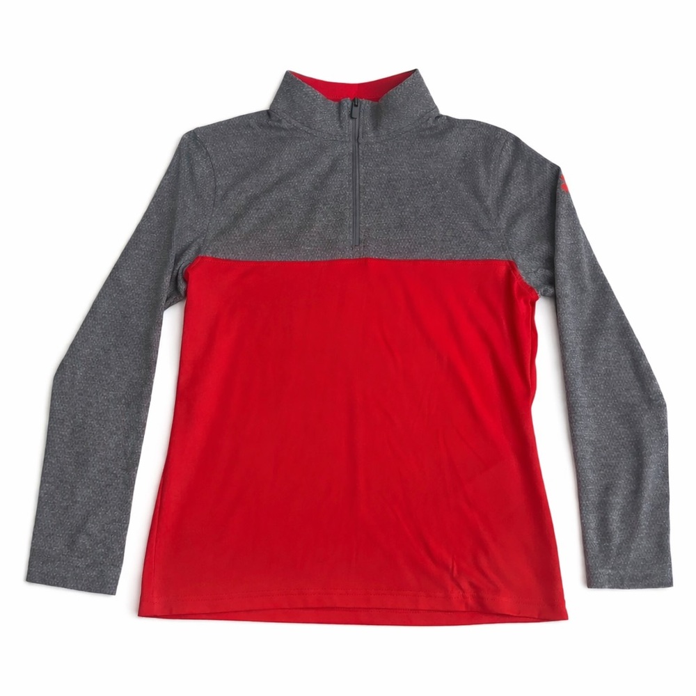 Under Armour Boys 1/4 Zip Pullover Size Youth M Gray Red Athletic Top